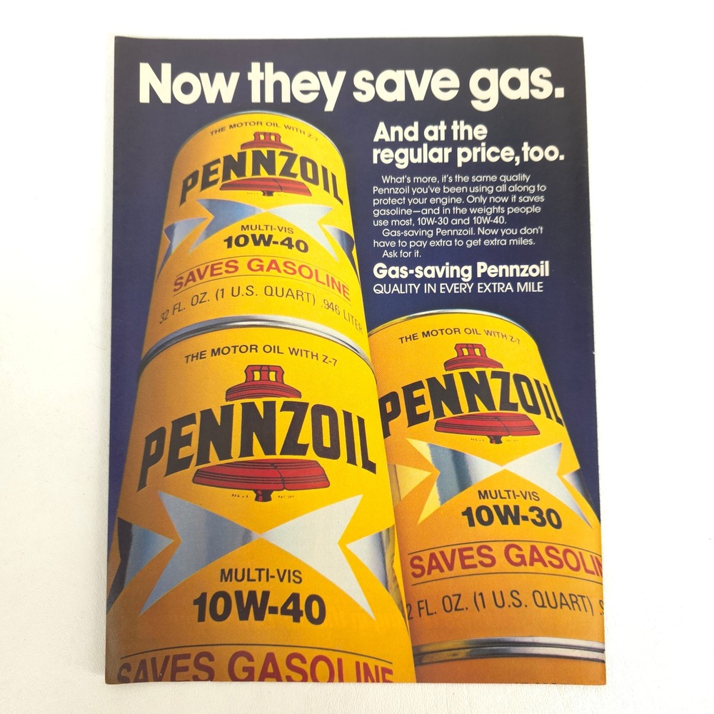 Pennzoil 1980 Print Ad Motor Oil Can Collector Vintage Garage Wall Art Decor